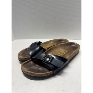 Birkenstock Madrid Black Birko-Flor Single Strap Slide Sandals Womens 38 7
